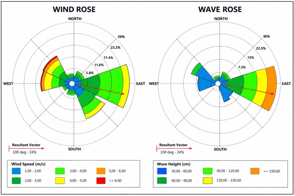 Wind and Wave Rose Comparison